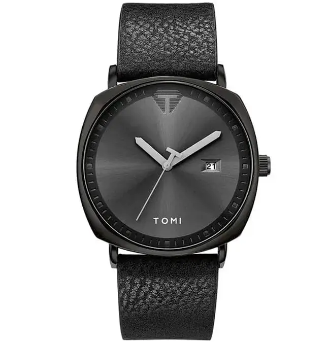 TOMI T-044 Men's Watch Quartz Date Leather Strap (1) TOMI T-044 Men's Watch Quartz Date Leather Black Strap - Image 1
